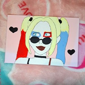 4/$15 🌻 Harley Quinn Acrylic Postcard Sized Canvas Painting